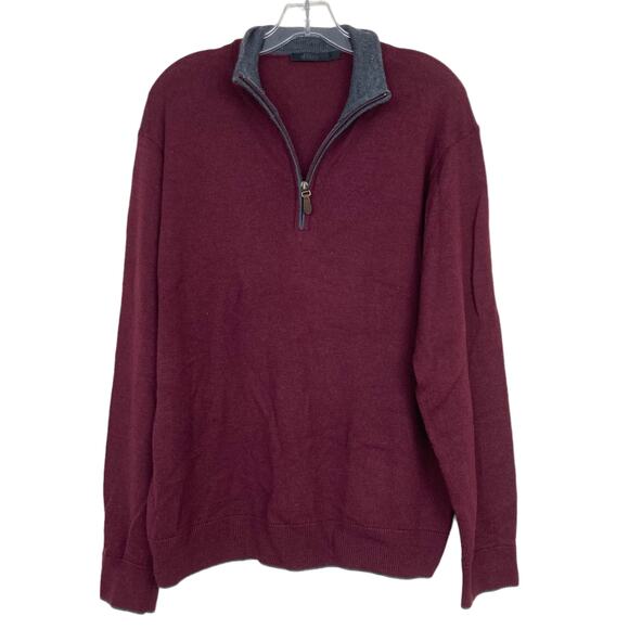 Raffi Maroon 100% Merino Wool Quarter Zip Sweater Sz L - Picture 1 of 5
